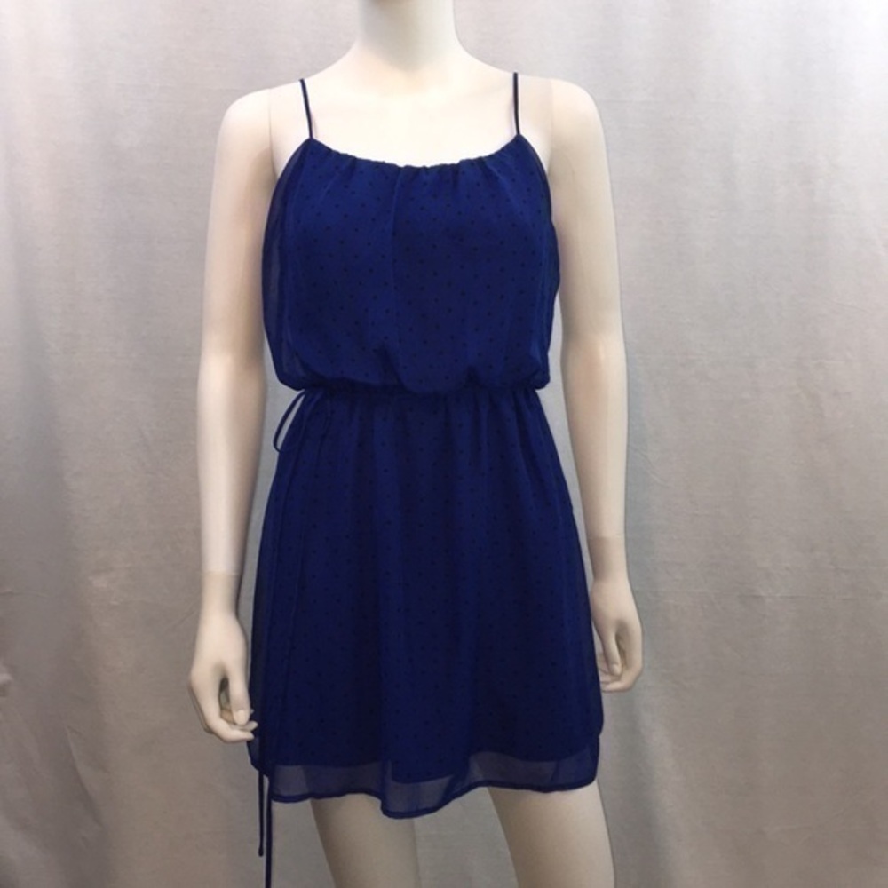 UEC Guess chiffon blue w/ black polka dots dress small